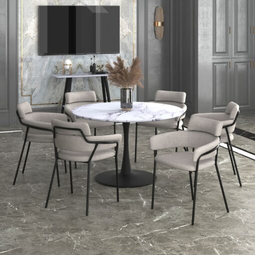 Zilo/Axel Large 7pc Dining Set In Black With Grey Chair