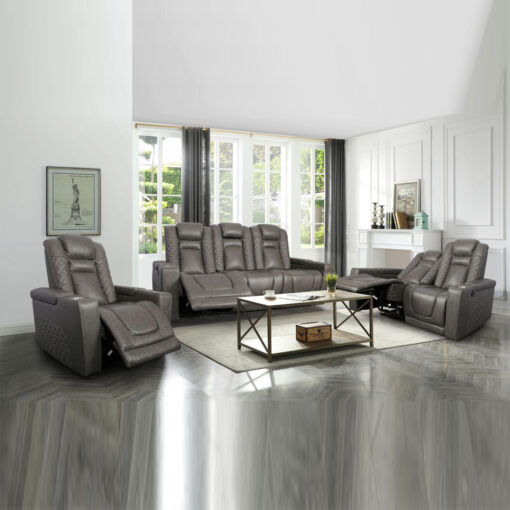 Inox Real Leather Match Power Grey Reclining Sofa