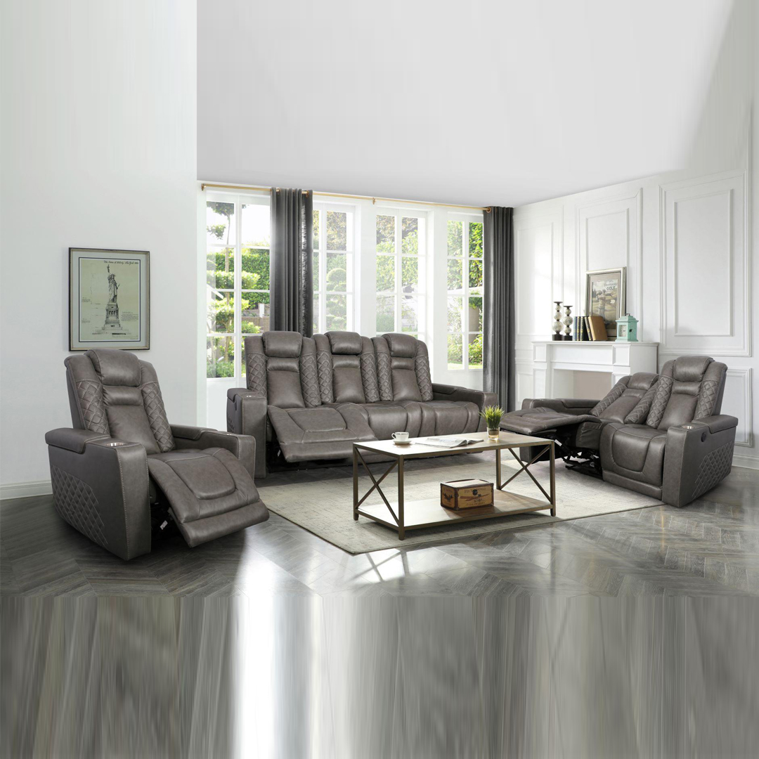 Inox Real Leather Match Power Grey Reclining Sofa