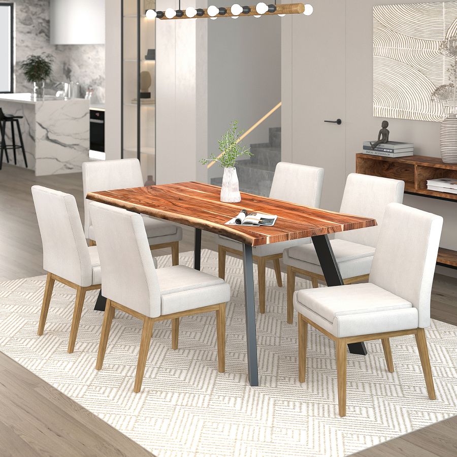 Cortez Dining Chair, Set of 2, in Beige Fabric and Natural - Image 8
