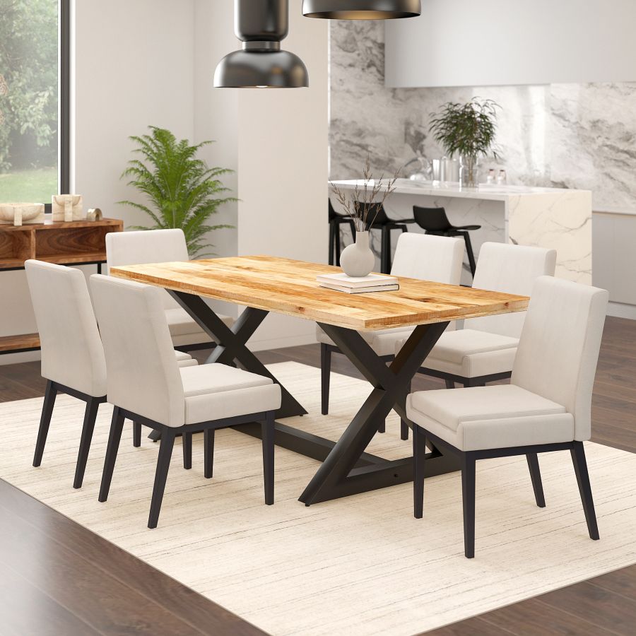 Cortez Dining Chair, Set of 2, in Beige Faux Leather and Black - Image 8