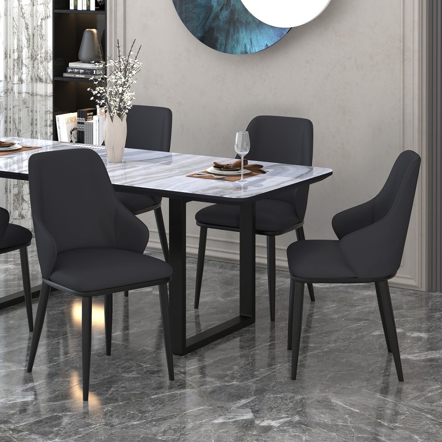 Kash Dining Chair, Set of 2, in Black Faux Leather and Black - Image 8