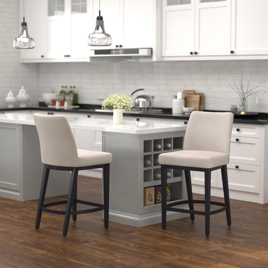 Jace 26" Counter Stool, Set of 2, in Beige Fabric and Black - Image 8
