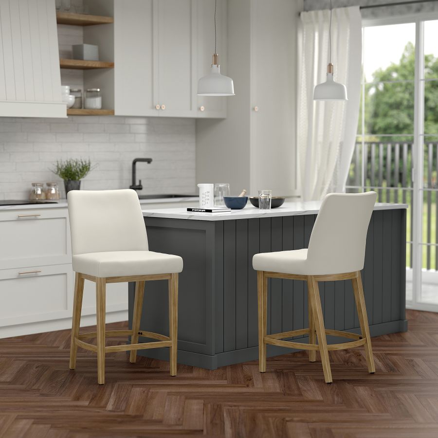 Jace 26" Counter Stool, Set of 2, in Beige Fabric and Natural - Image 8