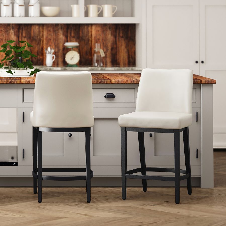 Jace 26" Counter Stool, Set of 2, in Beige Faux Leather and Black - Image 8