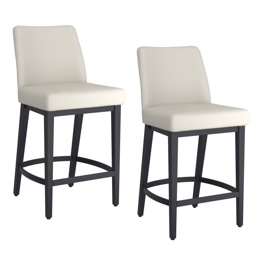 Jace 26" Counter Stool, Set of 2, in Beige Faux Leather and Black - Image 3