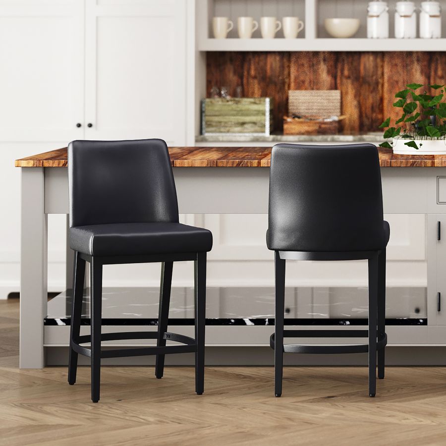Jace 26" Counter Stool, Set of 2, in Black Faux Leather and Black - Image 8