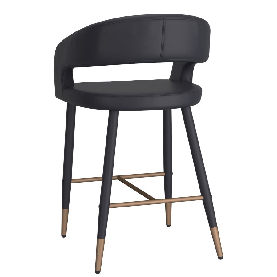Crimson 26" Counter Stool, Set of 2, in Black Faux Leather and Black and Aged Gold - Image 7