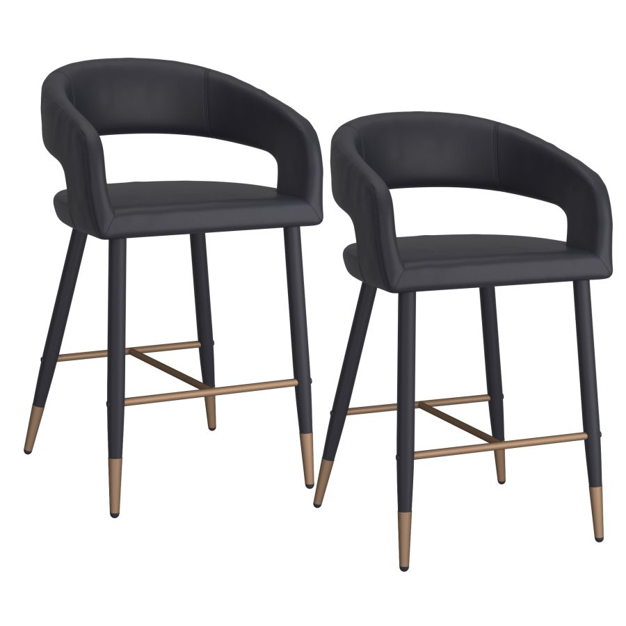 Crimson 26" Counter Stool, Set of 2, in Black Faux Leather and Black and Aged Gold - Image 3