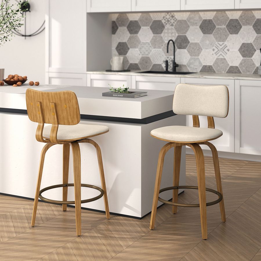 Zuni 26" Counter Stool with Swivel in Beige Fabric and Natural - Image 8