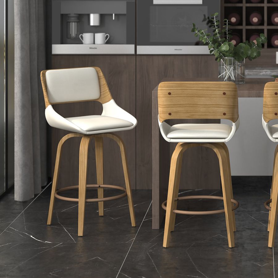 Hudson 26" Counter Stool with Swivel in Beige Fabric and Natural - Image 8