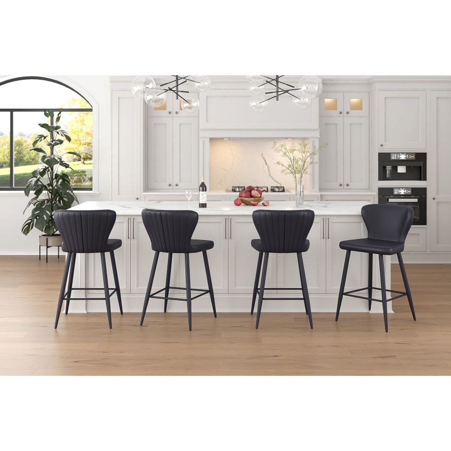 Clover 26" Counter Stool, Set of 2, in Black Faux Leather and Black - Image 8