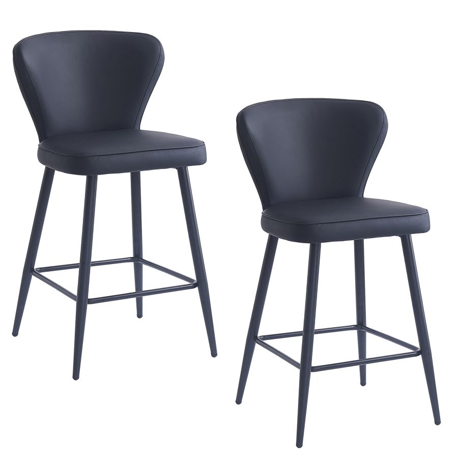 Clover 26" Counter Stool, Set of 2, in Black Faux Leather and Black - Image 3