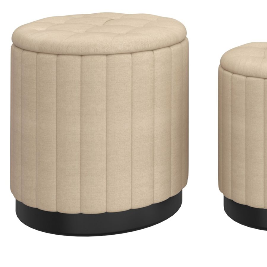Lexi 3pc Round Storage Ottoman Set in Beige and Black - Image 4
