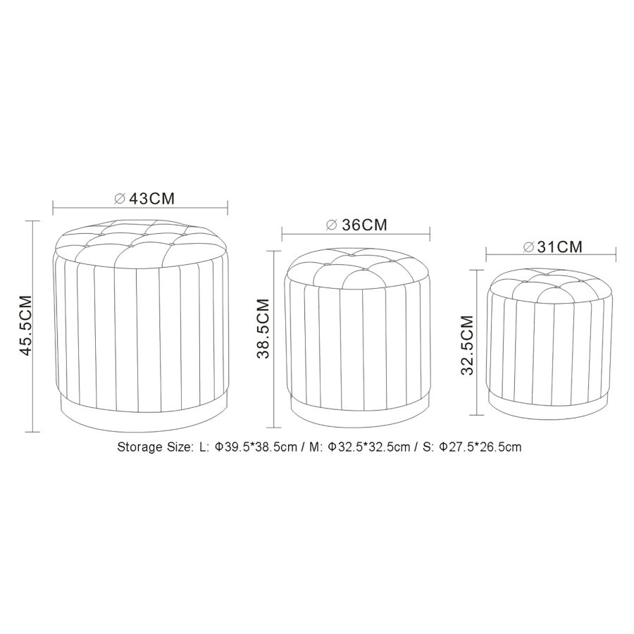 Lexi 3pc Round Storage Ottoman Set in Beige and Black - Image 2