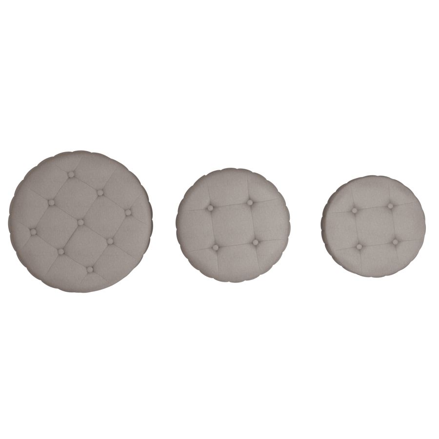 Lexi 3pc Round Storage Ottoman Set in Warm Grey and Black - Image 5