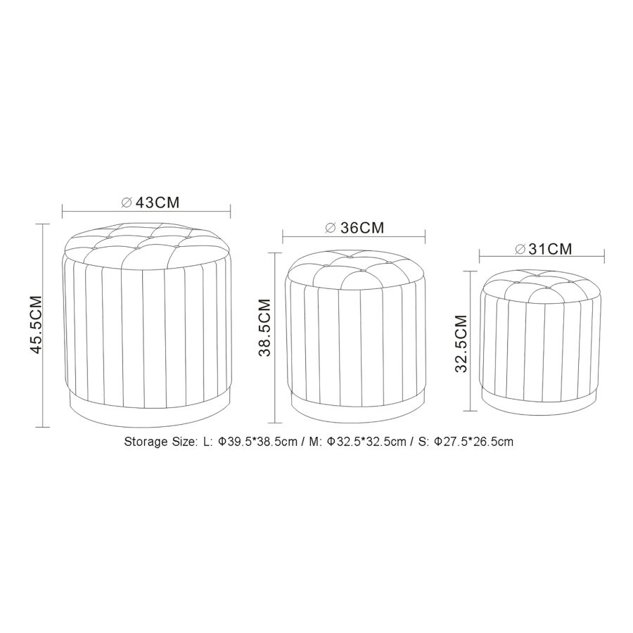 Lexi 3pc Round Storage Ottoman Set in Warm Grey and Black - Image 8