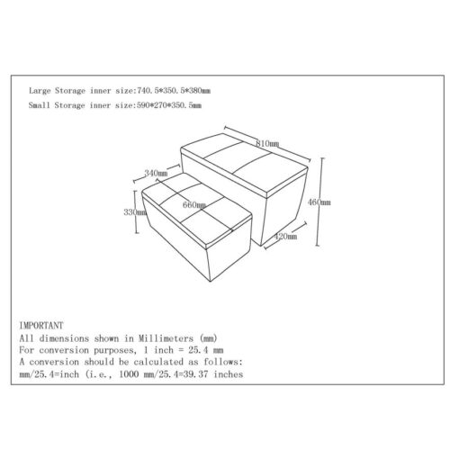 Alternative view of Levi 2pc Rectangular Storage Ottoman Bench Set in Charcoal Fabric