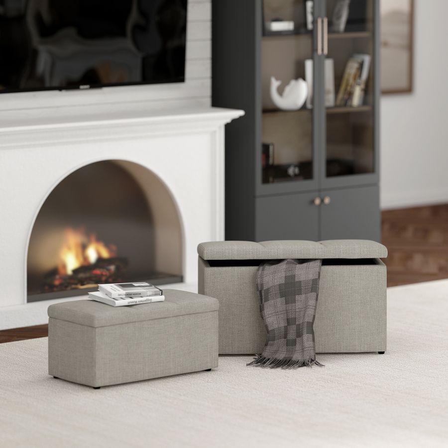 Levi 2pc Rectangular Storage Ottoman Bench Set in Light Grey Fabric - Image 8