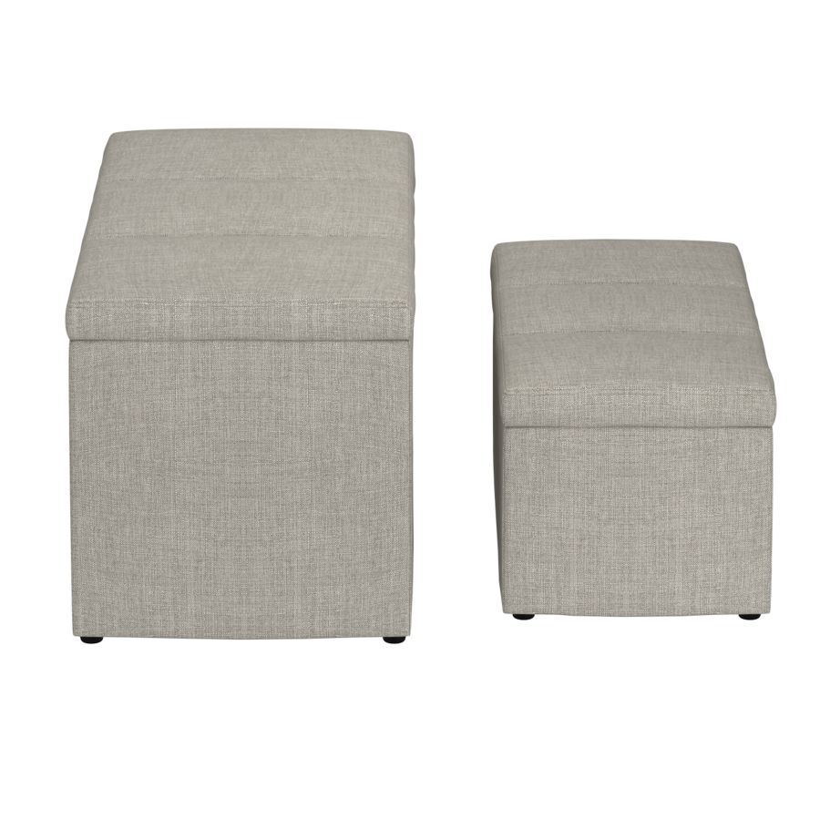 Levi 2pc Rectangular Storage Ottoman Bench Set in Light Grey Fabric - Image 6