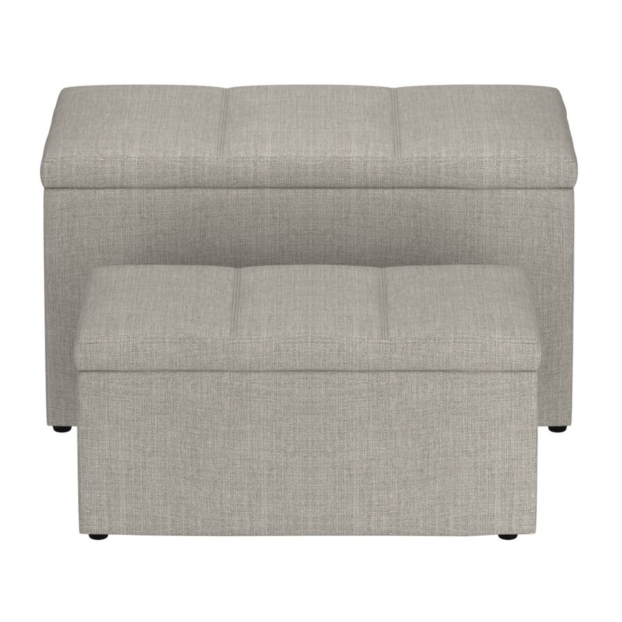 Levi 2pc Rectangular Storage Ottoman Bench Set in Light Grey Fabric - Image 5
