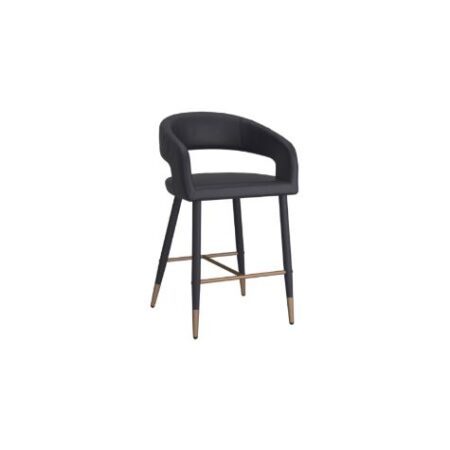 Crimson 26" Counter Stool, Set of 2, in Black Faux Leather and Black and Aged Gold
