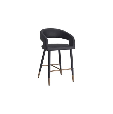 Crimson 26" Counter Stool, Set of 2, in Black Faux Leather and Black and Aged Gold
