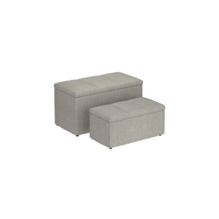 Levi 2pc Rectangular Storage Ottoman Bench Set in Light Grey Fabric