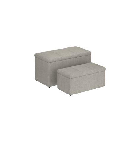 Levi 2pc Rectangular Storage Ottoman Bench Set in Light Grey Fabric