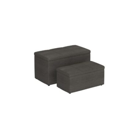 Levi 2pc Rectangular Storage Ottoman Bench Set in Charcoal Fabric