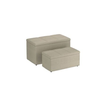 Levi 2pc Rectangular Storage Ottoman Bench Set in Beige Fabric