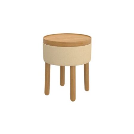 Polly Round Storage Ottoman with Tray in Beige and Natural