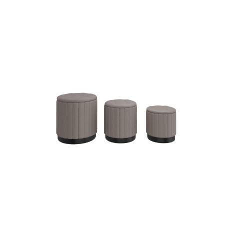 Lexi 3pc Round Storage Ottoman Set in Warm Grey and Black