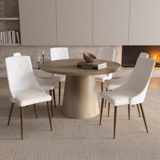 Alternative view of Godiva Round Pedestal Table in Ivory Stone