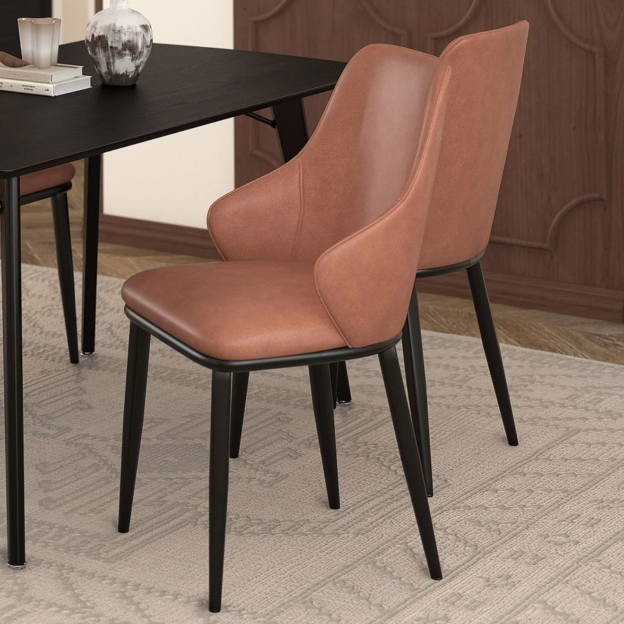 Kash Dining Chair, Faux Leather, set of 2, in Saddle and Black - Image 8