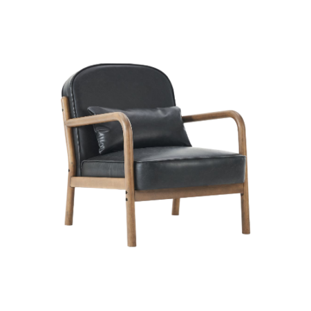 Fani Accent Chair, Faux Leather in Black and Walnut