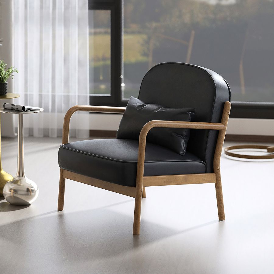 Fani Accent Chair, Faux Leather in Black and Walnut - Image 8