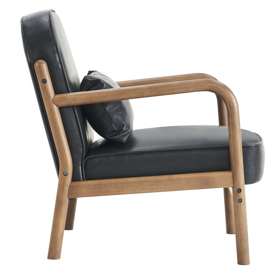 Fani Accent Chair, Faux Leather in Black and Walnut - Image 6