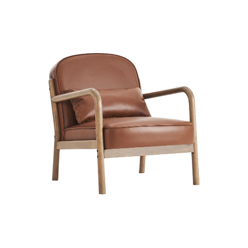 Fani Accent Chair, Faux Leather in Saddle and Walnut