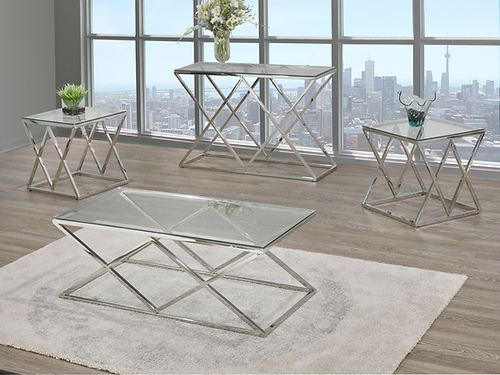 Stainless Steel Coffee Table Set with Glass Tops