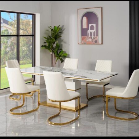 Grove White/Gold 7 Pcs dining Set