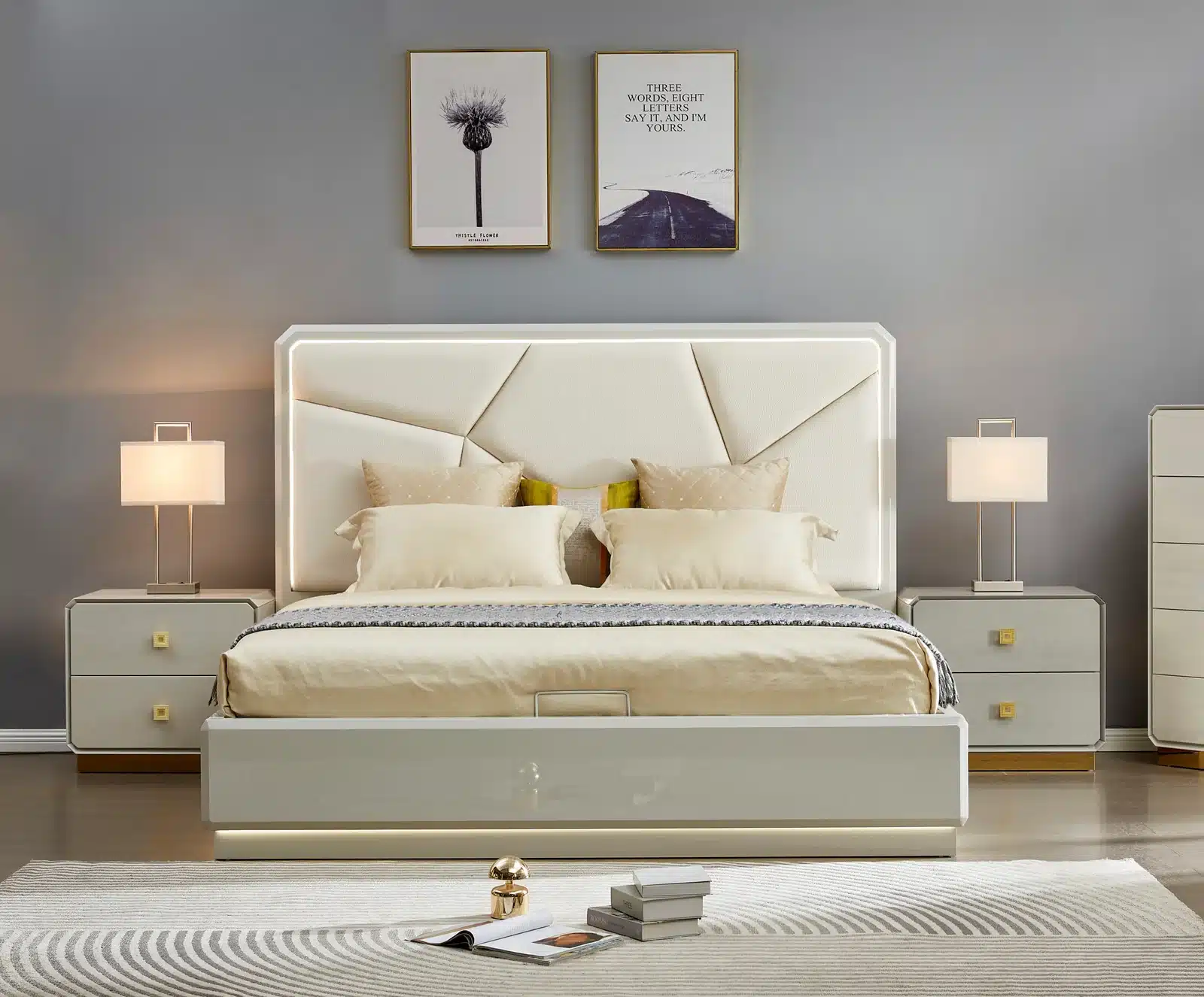 6PC QUEEN BEDROOM SET (BEIGE) - Image 2