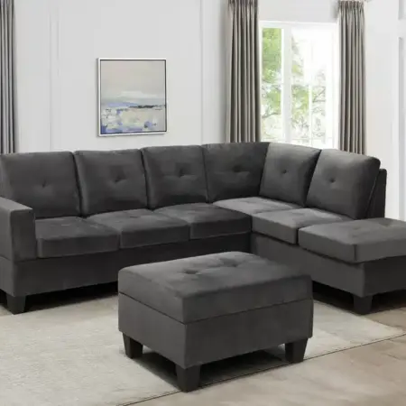 9936 GREY VELVET SECTIONAL WITH STORAGE OTTMAN